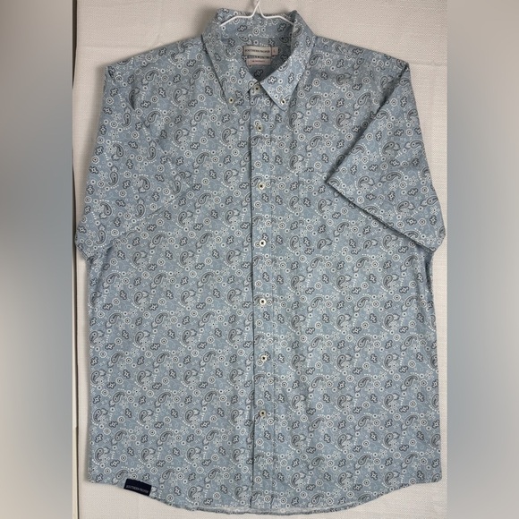 Southern Proper Men’s Paisley Shirt Casual Short Sleeve Button Down Blue Large - Picture 11 of 12